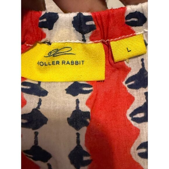 Roller Rabbit 3/4 Sleeve Red White and Blue Baggy Off the Shoulder Blouse Size L - Picture 3 of 16